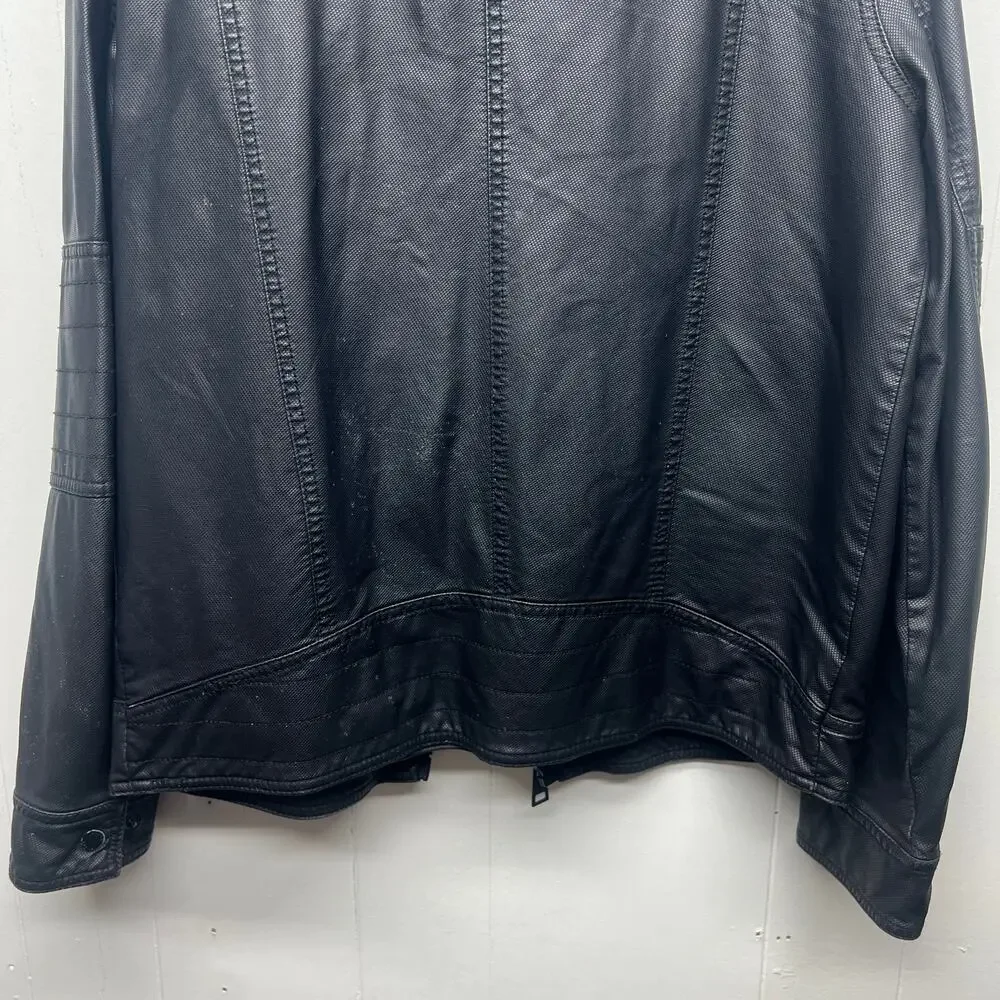Black Rivet Black Faux Leather Men's Jacket Sz Medium Full Zip Lined Long Sleeve